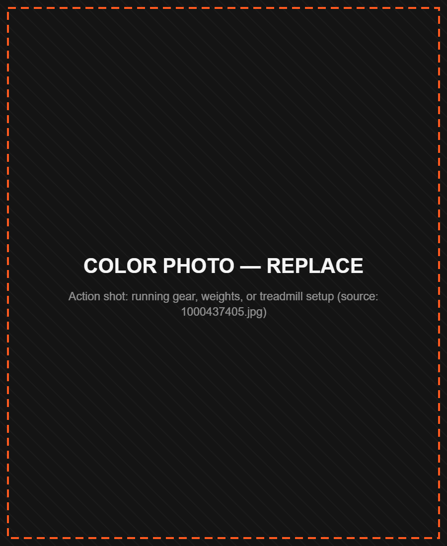 Placeholder — replace with a vibrant color action shot of running gear, weights, or treadmill setup